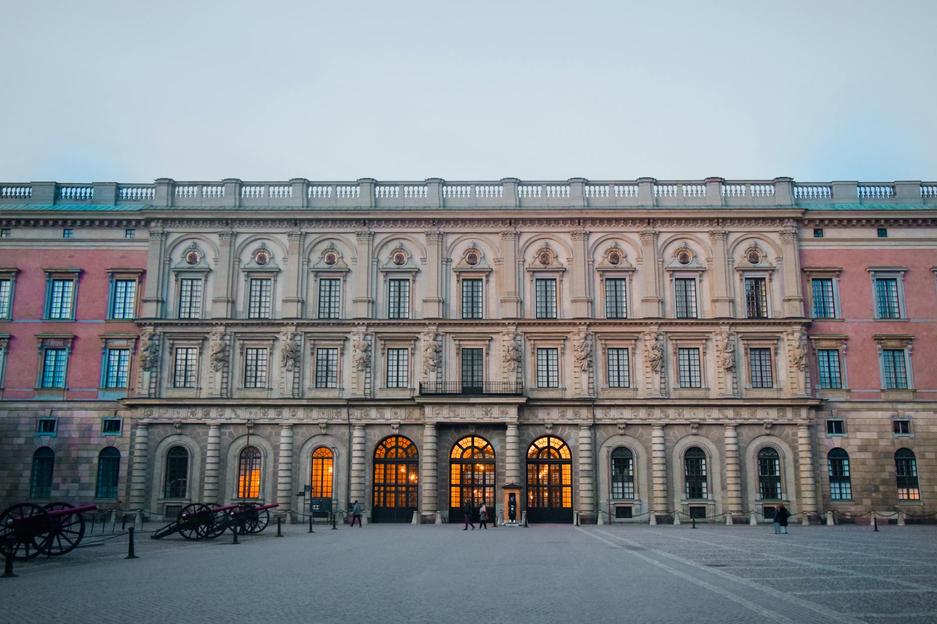 The grand facade of the Royal Palace of Stockholm (Kungliga slottet) in soft sunlight