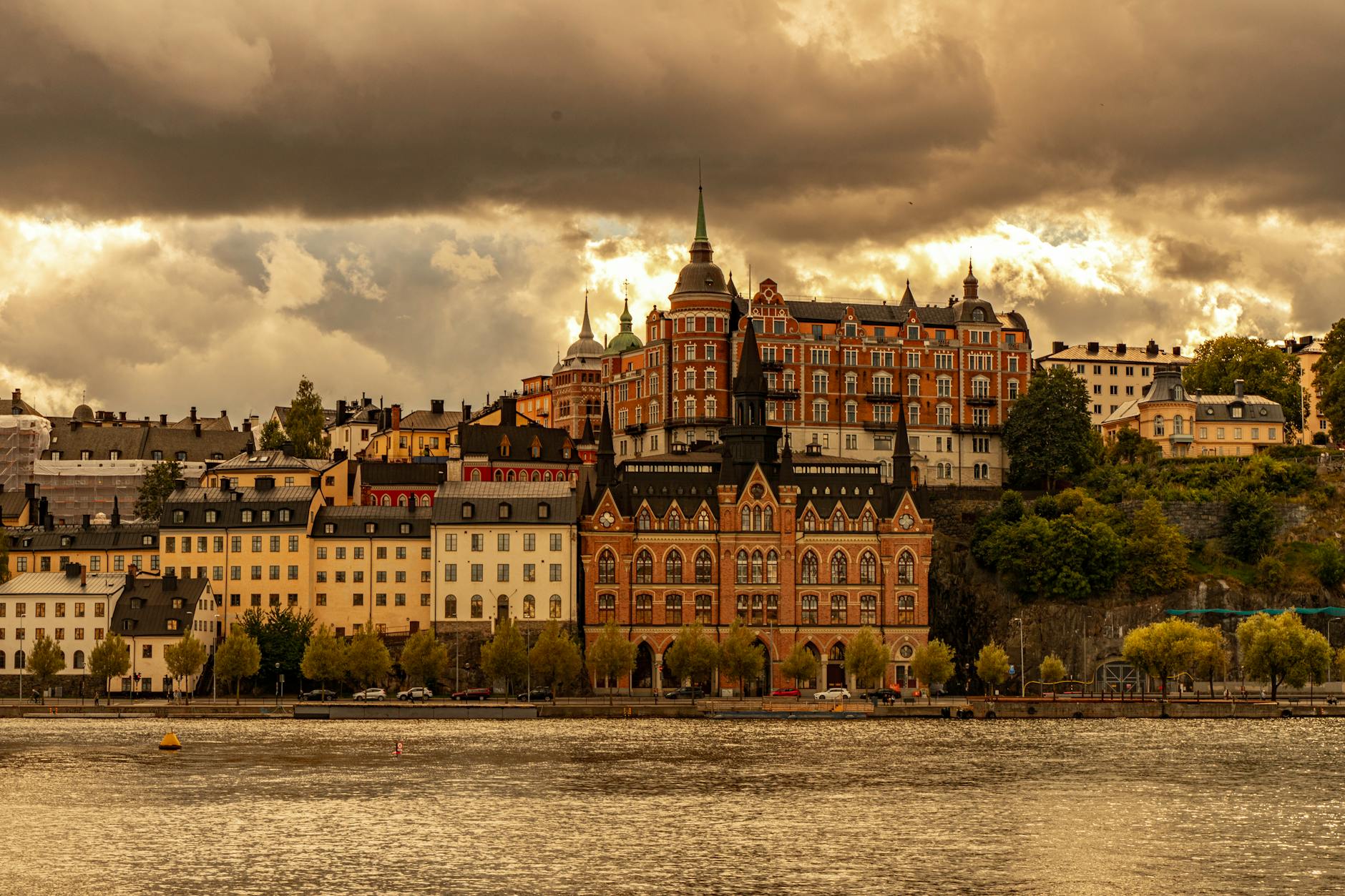 Stockholm Sweden city street with travelers